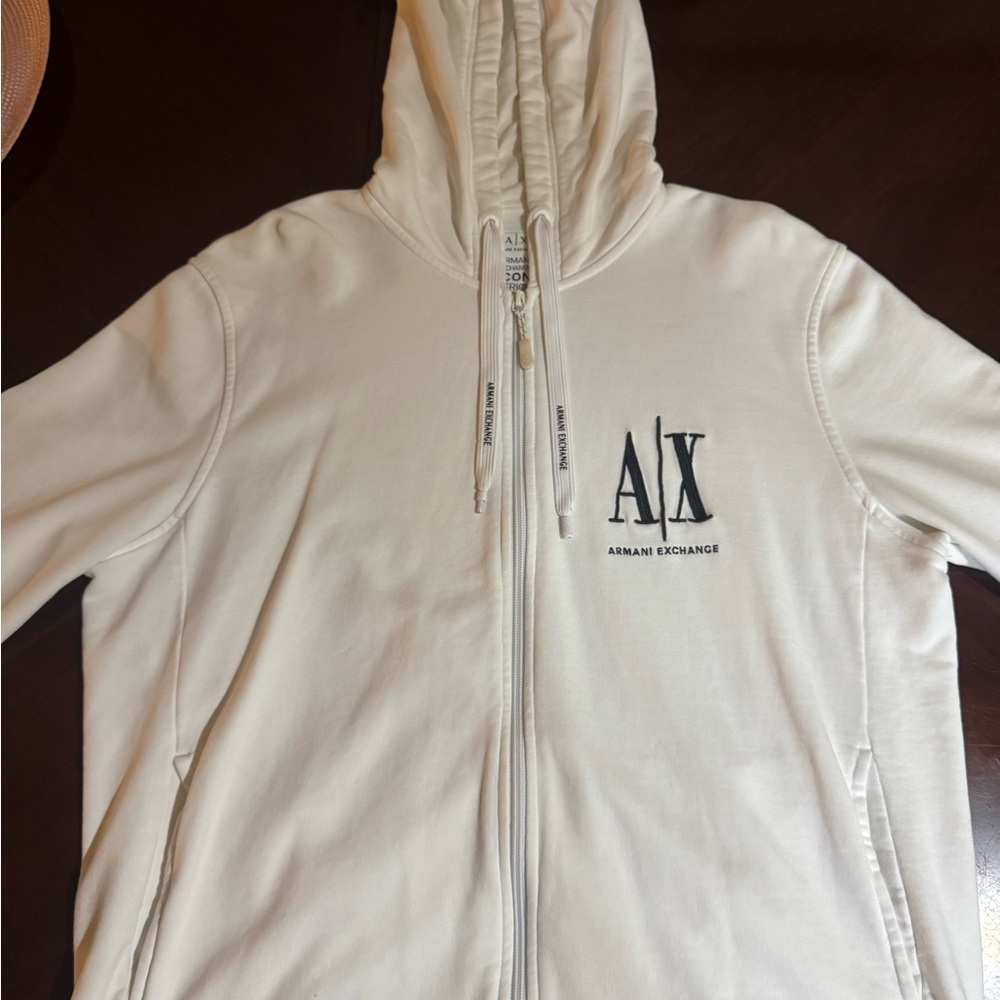 Armani Exchange White Zip-Up Hoodie